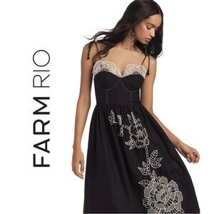 🐦‍⬛ FARM Rio for Anthropologie Linen & Richelieu Lace Bustier Dress XL NWT